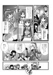  &gt;_&lt; :&lt; akatsuki_(kantai_collection) alternate_costume apron atago_(kantai_collection) beret between_breasts bolo_tie breasts chitose_(kantai_collection) chiyoda_(kantai_collection) closed_eyes comic cooking cup decantering enmaided folded_ponytail food frilled_sleeves frills greyscale hair_ornament hairband hairclip hands_together haruna_(kantai_collection) hat head_between_breasts head_scarf headband hibiki_(kantai_collection) ikazuchi_(kantai_collection) inazuma_(kantai_collection) kami_no_shizuku kantai_collection kongou_(kantai_collection) large_breasts lolita_hairband long_hair maid maid_headdress monochrome multiple_girls parody pencil pleated_skirt pouring ryuujou_(kantai_collection) sanari_(quarter_iceshop) saucer school_uniform serafuku short_hair skirt takoyaki teacup teapot translated triangle_mouth twintails visor_cap 