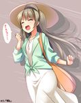  :o blush brown_hair closed_eyes dress girly_running hat highres jewelry long_hair love_live! love_live!_school_idol_project minami_kotori necklace open_mouth running solo sun_hat tied_jacket white_dress yu-ta 