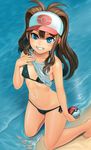  artist_name bad_deviantart_id bad_id bare_arms bare_legs barefoot baseball_cap bikini bikini_under_clothes black_bikini blue_eyes breasts brown_hair cameltoe collarbone covered_nipples grin hat highres holding holding_poke_ball kneeling lasterk long_hair looking_at_viewer midriff navel open_mouth poke_ball poke_ball_(generic) pokemon pokemon_(game) pokemon_bw sand shirt_lift side-tie_bikini sleeveless small_breasts smile solo swimsuit swimsuit_under_clothes touko_(pokemon) water water_drop watermark web_address wet wet_clothes 