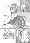  ... 1girl alternate_costume animalization clock comic greyscale kantai_collection monochrome on_bed seo_tatsuya solo translated turkey twintails zuikaku_(kantai_collection) 