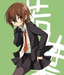  5jo_utage black_legwear blazer brown_eyes brown_hair jacket kantai_collection necktie pantyhose pleated_skirt school_uniform shirt short_hair skirt solo wakaba_(kantai_collection) 