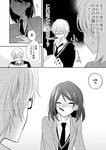  1girl comic food glasses greyscale monochrome necktie original pocky samako school_uniform translated 