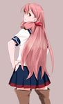  akashi_(kantai_collection) back kantai_collection long_hair looking_back ojipon pink_hair protected_link school_uniform serafuku skirt solo thighhighs zettai_ryouiki 