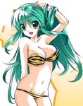  animal_print bikini green_eyes green_hair horns long_hair lowleg lowleg_bikini lum senomoto_hisashi solo swimsuit tiger_print urusei_yatsura 