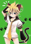  animal_ears bad_id bad_pixiv_id blonde_hair blue_eyes bottomless cat_ears cat_tail kagamine_len male_focus necktie open_mouth paw_print solo tail vocaloid yellow_neckwear yomorin 