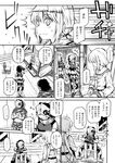  3girls chair chi-class_torpedo_cruiser comic crossed_arms greyscale hand_on_head hand_on_hip he-class_light_cruiser kantai_collection long_hair long_sleeves monochrome multiple_girls satsuki_(kantai_collection) short_hair sleeveless sweatdrop translated twintails zepher_(makegumi_club) 