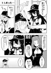  ^_^ akatsuki_(kantai_collection) bad_id bad_pixiv_id check_translation closed_eyes comic dress_shirt greyscale hat hibiki_(kantai_collection) highres kantai_collection long_hair mechanical_halo monochrome multiple_girls musouzuki neckerchief o3o o_o open_mouth school_uniform serafuku shirt skirt smile spit_take spitting tatsuta_(kantai_collection) tenryuu_(kantai_collection) translated translation_request 