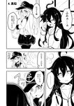  ahoge akatsuki_(kantai_collection) bad_id bad_pixiv_id basket check_translation comic greyscale hat hibiki_(kantai_collection) highres kantai_collection long_hair monochrome multiple_girls musouzuki no_hat no_headwear open_mouth pajamas pantyhose school_uniform serafuku skirt sleepy smile translated translation_request 