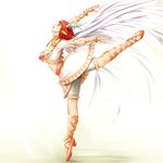  arched_back blue_eyes breasts dancing final_fantasy final_fantasy_xi happy leg_up lilisette lucifa medium_breasts navel open_mouth pointy_ears profile red_hair short_hair simple_background solo white_background 