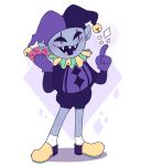  :d bell blush card clothed clothing deltarune footwear gloves hat headgear humanoid imp jevil_(deltarune) male marchmarciie not_furry open_mouth pointy_ears sharp_teeth shoes smile solo standing teeth 
