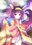  animal_ear_fluff animal_ears fox_ears fox_tail hatsuse_izuna japanese_clothes kimono koroneko_p0w0q no_game_no_life purple_hair short_hair tail yellow_eyes 