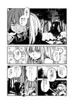  alice_margatroid animal_ears braid cart cigarette closed_eyes comic covering_mouth extra_ears forest greyscale halo highres kaenbyou_rin monochrome multiple_girls nature pushcart smoking source_request speech_stab sweatdrop tetsua_rei touhou translated 