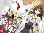 6+girls admiral_(kantai_collection) akatsuki_(kantai_collection) anchor_symbol anger_vein batsubyou bird black_legwear blush brooch brown_eyes brown_hair cabbage cabinet commentary covering_eyes curtains detached_sleeves error_musume full-face_blush girl_holding_a_cat_(kantai_collection) grey_eyes hair_ornament hairband hairclip hako_roku hat headgear heart hibiki_(kantai_collection) holding_hands ikazuchi_(kantai_collection) imminent_kiss inazuma_(kantai_collection) it's_ok_to_touch japanese_clothes jewelry kantai_collection kongou_(kantai_collection) long_hair lupin_dive multiple_girls naka_(kantai_collection) neckerchief nontraditional_miko on_head one_eye_closed open_mouth out_of_frame pantyhose plant pleated_skirt potted_plant pout purple_eyes purple_hair rensouhou-chan school_uniform seiza serafuku short_hair silver_hair sitting skirt socks speech_bubble spoken_animal spoken_object stork wavy_mouth wide_sleeves wince yellow_eyes 