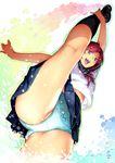  aqua_eyes aqua_panties blush flexible from_below kneepits lace lace-trimmed_panties leg_lift looking_at_viewer open_mouth original panties pantyshot red_hair school_uniform serafuku smile solo split standing standing_on_one_leg standing_split tongue tongue_out twinpoo underwear 