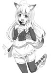  ahoge animal_ears bare_shoulders bow bowtie copyright_request flat_chest greyscale long_hair miniskirt monochrome navel ooishinaka_ni skirt solo tail thighhighs very_long_hair 