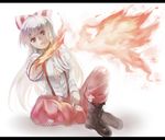  bad_id bad_pixiv_id boots fire fujiwara_no_mokou mamepon red_eyes solo touhou white_hair 