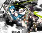  arm_support bad_id bad_pixiv_id bangs bird blue_hair blunt_bangs copyright_request dragon dragon_tattoo hiroyuki_takahashi horns leaning_back long_hair nude phoenix solo tattoo 