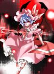  absurdres bad_id bad_pixiv_id bat_wings blue_hair bow colorized danmaku dress hat highres kiiloshima oguro_(moyashi_2-hon) polearm red_eyes remilia_scarlet ribbon solo spear touhou weapon wings 