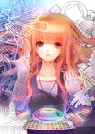  abstract blue_eyes crayon fingerless_gloves gloves heterochromia holographic_interface long_hair orange_hair original painting palette red_eyes solo unfinished y-chan 