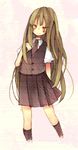  bad_id bad_pixiv_id blush green_hair himehi long_hair orange_eyes original school_uniform skirt smile socks solo 