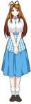  1girl alternate_costume apron bow bowtie breast_squeeze breasts brown_eyes brown_hair dress erect_nipples highres large_breasts loafers long_hair long_image looking_at_viewer love_hina narusegawa_naru shoes skirt smile socks solo standing tall_image uno_makoto v_arms waitress white_legwear 