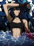  428 alphard bad_id bad_pixiv_id bare_shoulders black_eyes black_hair blood canaan enkitt fingerless_gloves gloves midriff smile solo suspenders water 