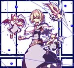  alice_margatroid angel_wings blonde_hair blue_eyes capelet demon_wings doll fairy_wings flying foreshortening hairband long_hair no_eyes outstretched_arm polearm sanshirou scythe shanghai_doll short_hair solo sword touhou weapon wings 