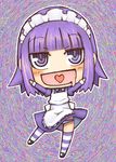  bad_id bad_pixiv_id blush futaba_channel heart jingai_modoki maid_headdress nijiura_maids panties pantyshot purple_eyes purple_hair saliva short_hair solo striped striped_legwear thighhighs underwear yakui 