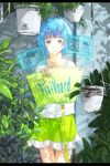  1girl bad_id bad_pixiv_id blue_eyes blue_hair computer oekaki_musume original plant potted_plant short_hair skirt solo 