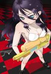  bad_id bad_pixiv_id bikini black_hair blue_eyes boots checkered dripping foreshortening highres kino_no_tabi long_hair looking_down shishou_(kino_no_tabi) solo swimsuit water_gun yamada_ranga 