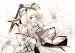  ahoge armor armored_dress armpits artoria_pendragon_(all) blonde_hair dress fate/stay_night fate/unlimited_codes fate_(series) flower gauntlets lily_(flower) saber saber_lily satomi solo sword weapon 
