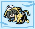  anchor animal_costume animal_ears animal_print black_hair chibi costume green_eyes hat hishaku murasa_minamitsu sailor_hat short_hair solo tail tiger tiger_costume tiger_print touhou yanagi_(nurikoboshi) 