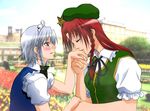  bad_id bad_pixiv_id blush hairband hand_kiss hat hong_meiling izayoi_sakuya kiss maid multiple_girls short_hair touhou udon_(shiratama) yuri 