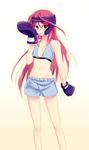 ahoge bad_id bad_pixiv_id boxing_gloves boxing_headgear face huge_ahoge long_hair mouth_hold navel orange_eyes original pink_hair shorts solo zpolice 