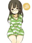  black_eyes black_hair breasts cleavage dress glasses jewelry long_hair medium_breasts necklace nico_robin one_piece one_piece:_strong_world solo sweater sweater_dress yukke 