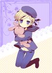  axis_powers_hetalia beret blonde_hair blush hat holding kneeling male male_focus navel norway_(hetalia) purple_eyes short_hair shota stuffed_animal stuffed_toy violet_eyes 