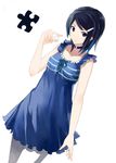  black_hair blue_eyes choker dress hair_ornament hairclip idolmaster idolmaster_dearly_stars jigsaw_puzzle mizutani_eri nishikawa_ari puzzle short_hair solo 