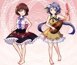  :d bad_id bad_pixiv_id barefoot beamed_eighth_notes biwa_lute brown_eyes brown_hair dress eighth_note flower grey_hair hair_flower hair_ornament hairband instrument long_hair looking_at_viewer lute_(instrument) multiple_girls music musical_note open_mouth purple_eyes quarter_note shirt short_hair siblings sisters skirt sleeveless sleeveless_shirt smile staff_(music) touhou tsukumo_benben tsukumo_yatsuhashi twintails uranaishi_(miraura) 