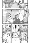  1girl anal areolae bar_censor blush breasts censored comic couch girl_on_top glasses greyscale hetero highres kagari_ayaka large_areolae large_breasts long_hair long_legs moaning monochrome neck_ribbon necktie nude object_insertion penis ribbon robe school_uniform sex short_hair takamiya_honoka tamori_tadaji text_focus translation_request window witch_craft_works 