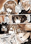  2girls ? bado_(kotoba_noriaki) blood bow closed_eyes comic hair_bow hand_on_another's_head highres kotoba_noriaki monochrome multiple_girls original riventla_nuck short_hair translation_request 