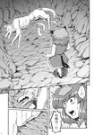  animal_ears cat_ears cat_tail cave chen comic dog doujinshi earrings greyscale hat highres jewelry miyamoto_ryuuichi mob_cap monochrome puppy ribbon ribs scan shoes tail touhou translated 