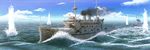  battleship blue_sky cloud day earasensha flag highres imperial_japanese_navy mikasa_(battleship) military military_vehicle no_humans ocean rising_sun shikishima_(battleship) ship sky sunburst turret warship watercraft z_flag 