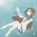  bad_id bad_pixiv_id barefoot blue_eyes brown_hair dress long_hair mukaido_manaka nagi_no_asukara niko_(kusukusu.) sailor_dress school_uniform serafuku sinking submerged tears underwater 