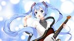  bad_id bad_pixiv_id blue_eyes blue_hair electric_guitar floating_hair guitar hatsune_miku instrument long_hair open_mouth plectrum solo telecaster twintails very_long_hair vocaloid yappen 