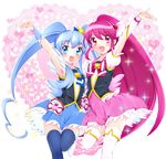  aino_megumi blue_eyes blue_hair blue_legwear blue_skirt blush boots bow crown cure_lovely cure_princess earrings eyelashes happinesscharge_precure! happy highres jewelry long_hair looking_at_viewer magical_girl multiple_girls open_mouth pink_bow pink_eyes pink_hair pink_skirt ponytail precure puffy_sleeves shirayuki_hime shirt skirt smile sorakase_sawa thigh_boots thighhighs thighs twintails white_legwear wide_ponytail wrist_cuffs zettai_ryouiki 