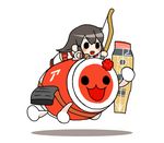  akagi_(kantai_collection) black_eyes blush bow_(weapon) brown_hair chibi flower instrument kantai_collection long_hair multiple_girls open_mouth rebecca_(keinelove) riding smile taiko_drum taiko_no_tatsujin wada_don weapon 