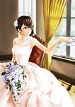 bouquet brown_hair dress flower highres hkn_(ringya) jewelry kaga_(kantai_collection) kantai_collection necklace ring short_hair side_ponytail smile solo_focus tears wedding_dress 