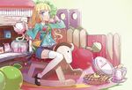  blonde_hair blue_eyes blush food jin_young-in long_hair looking_at_viewer mary_janes original pie rocking_horse shoes sitting solo thighhighs white_legwear 