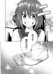  ataru_(cha2batake) comic fang greyscale grin hair_ornament hairclip hat ikazuchi_(kantai_collection) kantai_collection monochrome photo_(object) sailor_hat school_uniform serafuku short_hair smile translated 