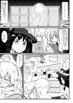  3girls :&lt; =_= ahoge black_hair bottle bow braid chalkboard classroom comic computer dominoes futa_(nabezoko) greyscale hair_bow hat hat_bow highres laptop lectern long_hair maribel_hearn mob_cap monochrome morichika_rinnosuke multiple_girls okazaki_yumemi short_hair single_braid touhou touhou_(pc-98) translated usami_renko very_long_hair water_bottle 